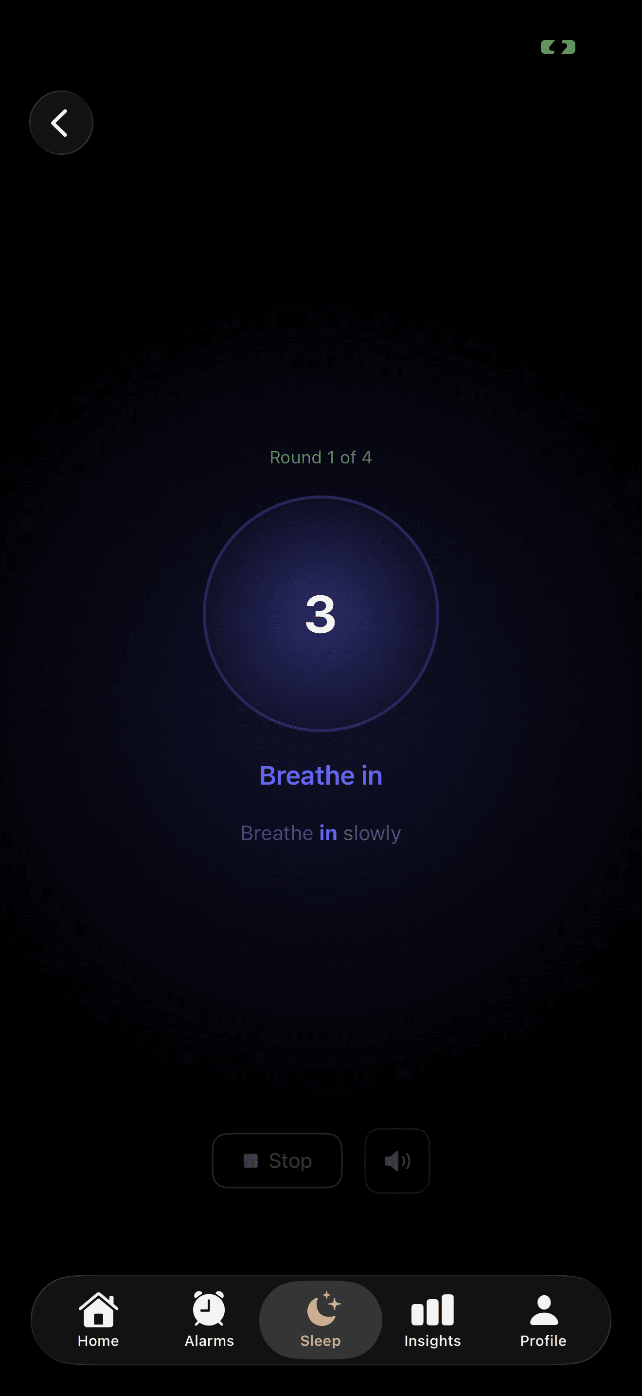 Breathing exercise countdown